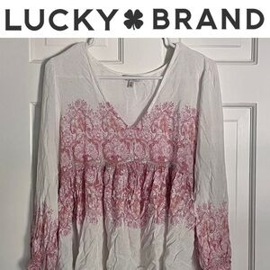 Lucky Brand Pink and White Flowy Top